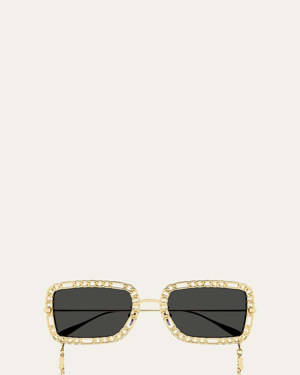 Chain Rectangle Metal Sunglasses w/ Straps
